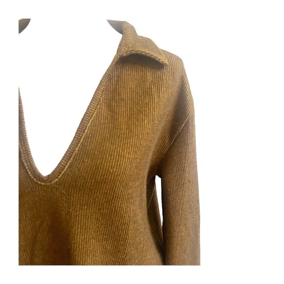 Urban Outfitters Deep V Ribbed Cropped Sweater Size XS Brown Gold - Picture 8 of 10